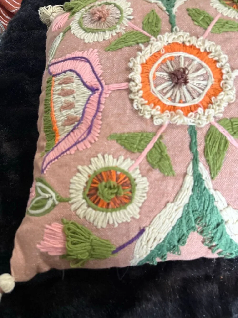 Indoor/Outdoor Embroidered Floral Pillow flowers set of 2 16x16